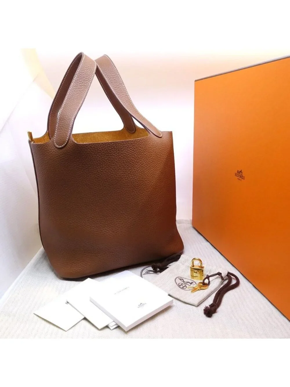 Hermes Picotin Lock MM Brown Taurillon Clemence GD Handbag Bag